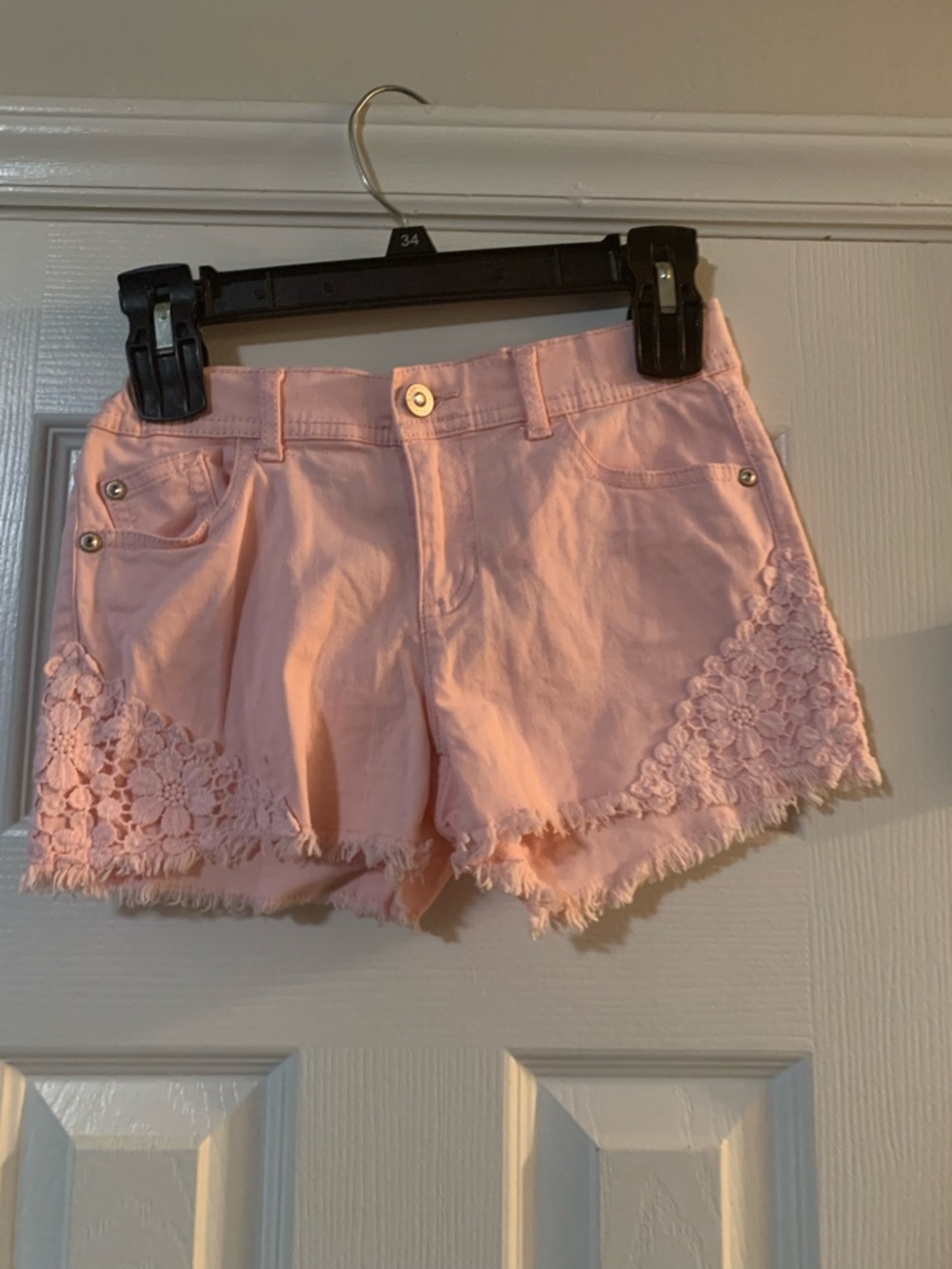 Jordache Pink Lace-Trim Denim Shorts